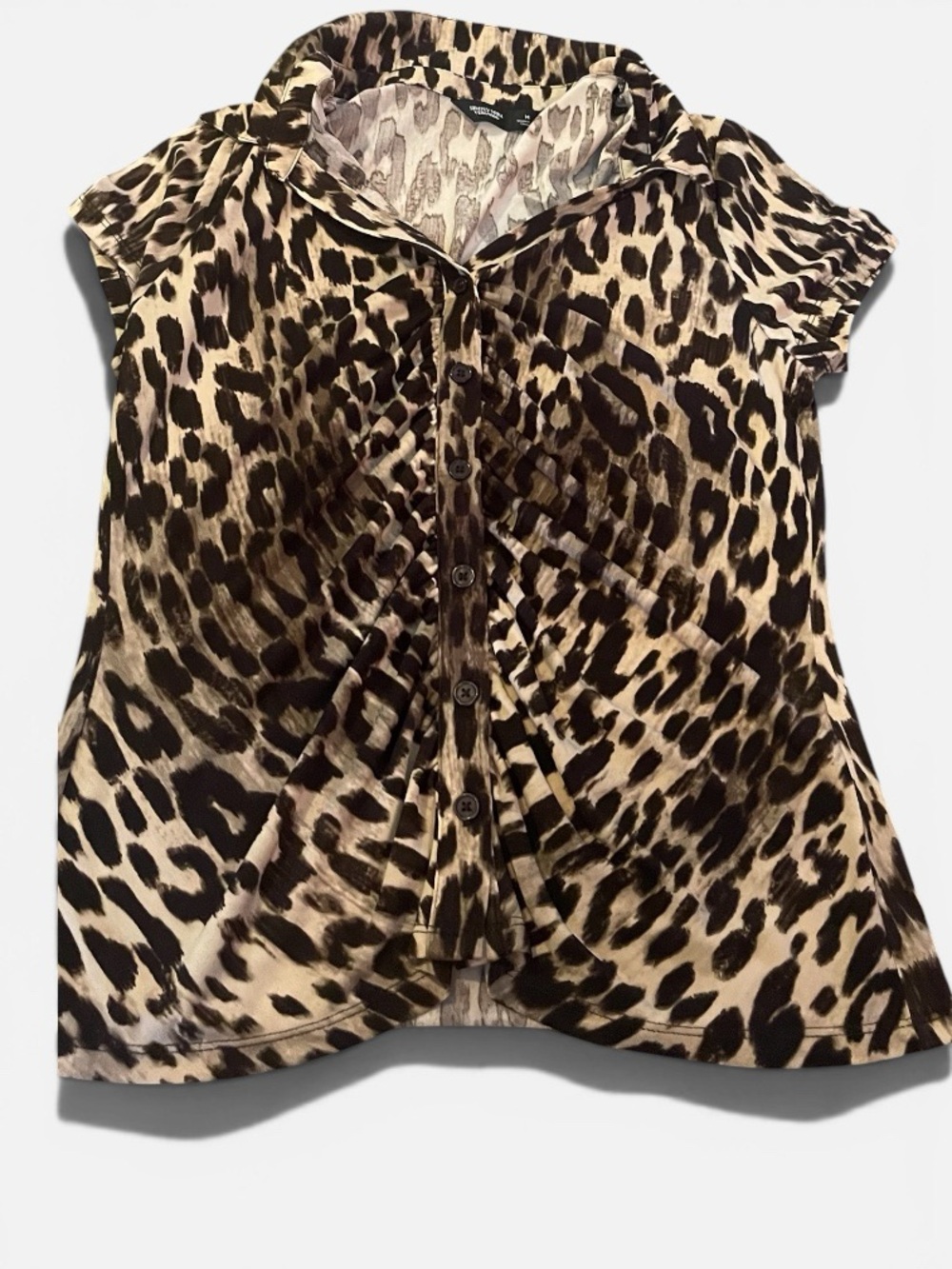Simply Vera Vera Wang Leopard Print Button-Front Cap Sleeve Top - Brown/Black